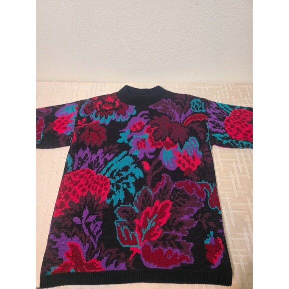 Vintage 80s Rose Floral Abstract Knit Sweater Women’s M/L Made in USA Rare - Picture 1 of 5